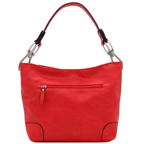 Hobo Shoulder Bag with Big Snap Hook Hardware - color: Red