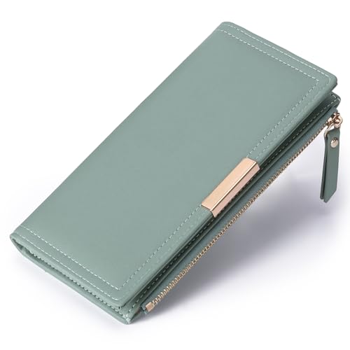Slim Women's Wallet Ladies Credit Card Holder Bifold RFID Blocking - color: A08 Pea green