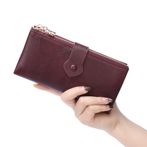GOIACII Wallet for Women Ladies Wallets Double Zippers Clutch Purse Red - color: B04 Red