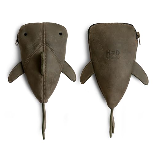 Hide & Drink, Full Grain Leather Zipper Coin Pouch, Change Bag, Pencil Purse, Scissors Case, Shark Shaped Cable Holder, Wallet, Makeup, Stuffed Animal, Handmade, Dark Jade - color: Dark Jade