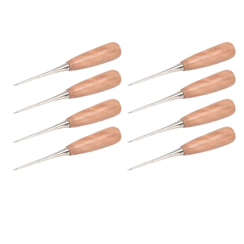Leather Sewing awl, 8pcs Wooden Handle drillable Stitching awl, with ergonomically Designed Handle, for Punching scribing and Marking on Leather Cloth Wood Plastic