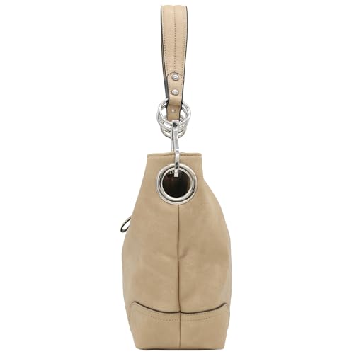 Hobo Shoulder Bag with Big Snap Hook Hardware - color: Taupe