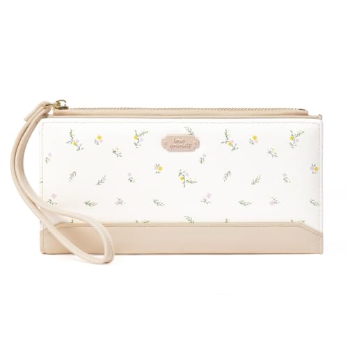 Womens Wallet Ultra Slim Floral Long Bifold Wallet for Women Card Holder with Zipper Pocket - color: C04 Yellow