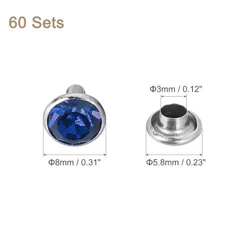uxcell 60 Sets Rhinestone Rivets, 8mm Leather Rivets Crystal Rivets Stud Rapid Double Cap Rivets for DIY Leather Craft Fabric Clothes Belt Bags, Dark Blue - color: Dark Blue, size: 8mm