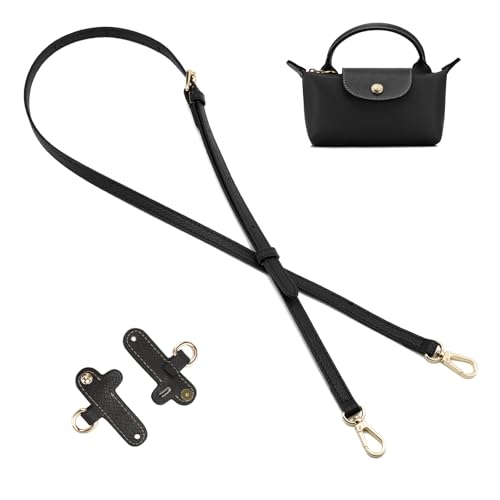 DEVPSISR Leather Strap Suitable for Longchamp Handbag,Crossbody Adjustable Shoulder Strap Conversion Kit - color: Black-gold
