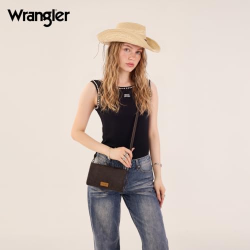 Montana West Wrangler Crossbody Wallet Purse for Women Western Floral Embossed Clutch Small Purse Credit Card Holder - color: C-Coffee