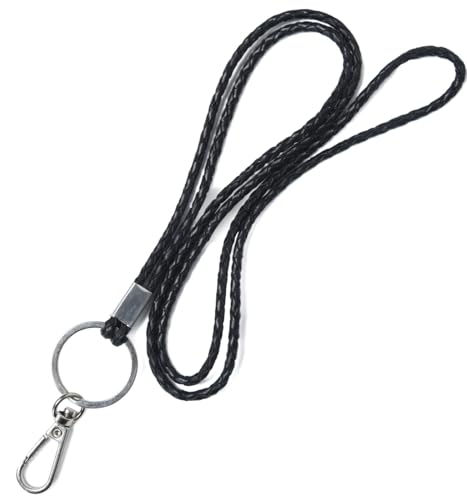 GENIQUE leather lanyards for id badges, key leather lanyard, 21 inch length lanyard leather for keys, id badges, flash drive - color: Black Distressed