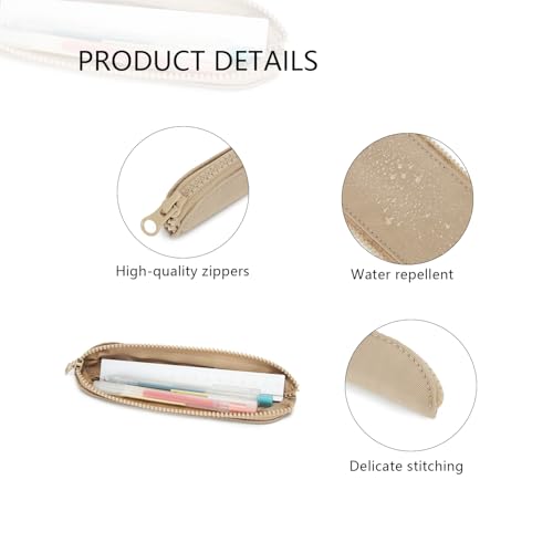 Slim Pencil Case Skinny Pen Case Pen Pouch (Oxford Khaki) | Silver zipper; tough wipe-clean Oxford fabric; holds gel writers and a stylus; fits binders planners and backpacks - color: Khaki
