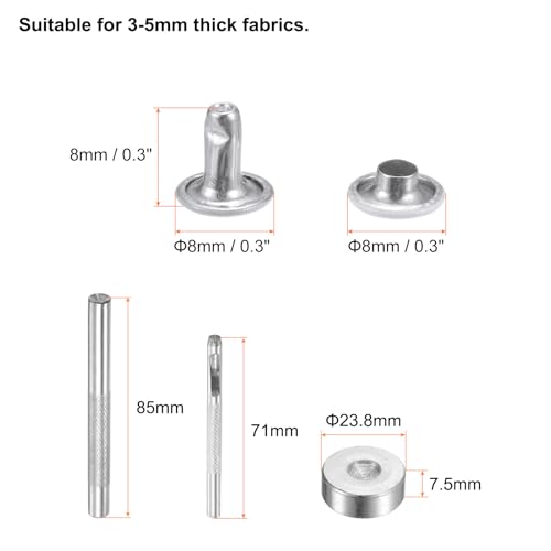 HARFINGTON 100 Sets Leather Rivets 8mm x 8mm Metal Double Cap Rivet Snaps Studs Fasteners with 3pcs Setting Tools Rivets for Leather Craft DIY Repair Decoration, White - color: White, size: 8mm x 8mm