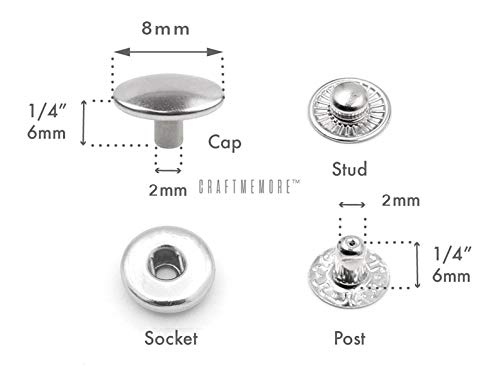 CRAFTMEMORE 50 Sets Antique Brass Snap Buttons S-Spring Socket Popper Fasteners for Jacket Bag Closures VT1 (8mm (0.31")) - size: 8mm (0.31")
