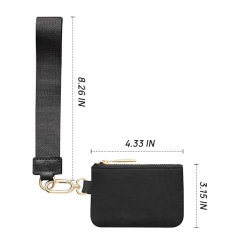 Mum's Memory Mini Zip Around Wristlet Wallets for Women -KeyChain Wallet with Detachable Dual Pouch Wristlet -Key Chain Coin Purse Small Wallets - color: Black+Gold