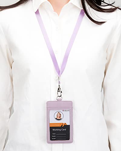 Teskyer Leather ID Badge Holder with Lanyard, Vertical Lychee Lilac | Durable Nylon Lanyard, Rear Card Pocket, Scan Without Removing Card, Built to Last, Work & Cruise Ready - color: Lichee Lilac, size: Vertical