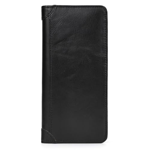 Vintage Genuine Leather Long Wallet for Men Women - color: 33-Black