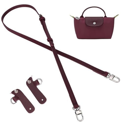 Purse Straps Replacement, Leather Handbag Crossbody Shoulder Strap Kit Adjustable for Mini Longcamp Tote Bag Women - color: Bordeaux
