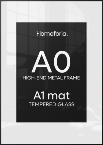 Homeforia A0 Black Poster Frame, High-End Metal, A1 Mat, Glass | High End Aluminum, Tempered Glass, Acid-Free A1 Removable Mat, A0 Edge-to-Edge Display, Wall Kit, Set Of 1 - color: Carbon Black, size: A0