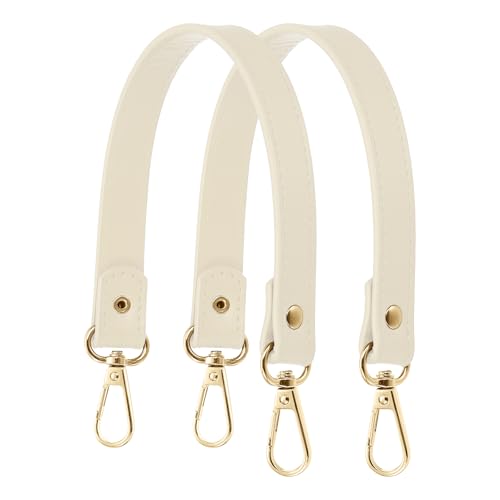 YELARXI Leather Purse Strap Replacement PU Short Bag Handles with Gold Lobster Buckles, 13 Inch Length Fit for Handbags Shoulder Bag Accessories - Rectangle (2Pack, Warm White) - color: Warm White/Gold, size: 13 inches