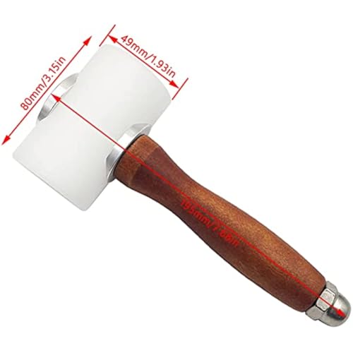 7.4in Nylon Head Leather Carving Mallet - Wooden Handle Leathercraft Hammer for DIY Leather Crafting, Stitching & Punching (T shaped)