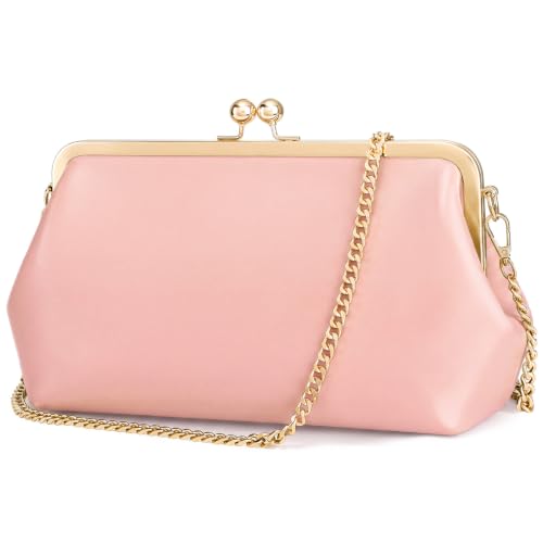 Women's Kiss Lock Bag Evening Clutch Purses Kiss Clasp Crossbody Bag Handbag Formal Evening Purse Messenger - color: Pink
