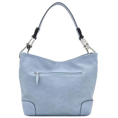 Hobo Shoulder Bag with Big Snap Hook Hardware - color: Pastel Blue