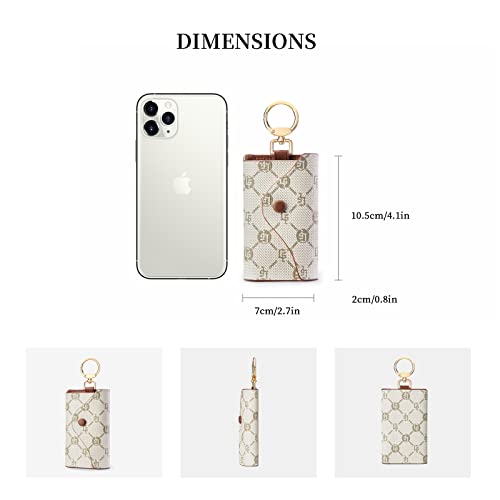 GOLF SUPAGS Women PVC Leather Car Key Chain Card Holder Wallet Pouch 6 Hook Snap Closure keys Money Organizer Case | Card Holder - color: Brown×White, style-2