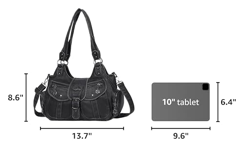 Angel Kiss Hobo Bags for Women Vegan Leather Shoulder Purses and Handbags Ladies Roomy Tote Bags Purse with Crossbody Strap - color: 1-black