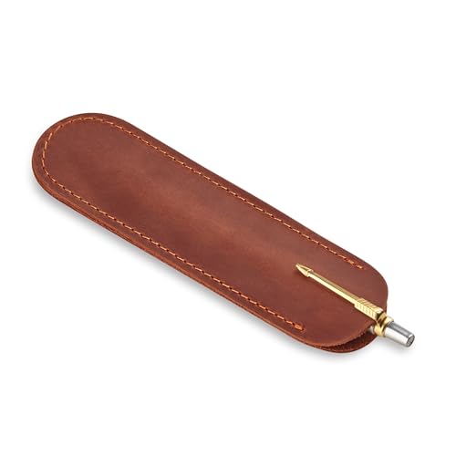 Leather Pen Case, Single Pen Pouch Cover, Fountain Pen Sleeve Holder (Cognac) - color: Cognac