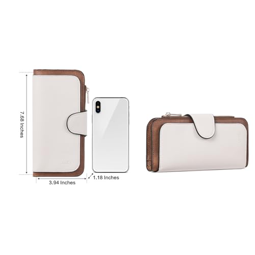 CLUCI RFID Wallet for Women Bifold Wallet with ID Window | Multiple Card Holder, Gifts for Women Birthday - color: z Beige With Brown