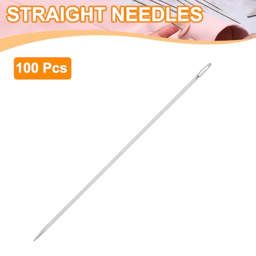 HARFINGTON 100 Pcs Sewing Needles 0.07 x 5 Inch Stainless Steel Big Eye Embroidery Thread Beading Leather Needle Upholstery Hand Sewing Awl for Art Craft Stitching Home Repair, Silver - size: 0.07 x 5 Inch