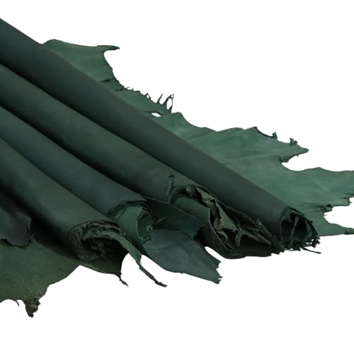 Tooling Leather Hides, Whole Nappa Antique Soft Lambskin Leather for Arts and Crafts - No Holes & Cuts | Quality Rawhide Leather 5-6 Sq ft (Pack of 8) - Burnt Green - color: Burnt Green, size: 8 Hide x 5-6 Sq ft