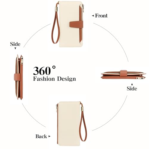 GAEKEAO Women Wallet RFID Blocking Leather Bifold Compact Card Holder Ladies Travel Wallet Purse, Large Capacity Wristlet - color: Z-white Brown