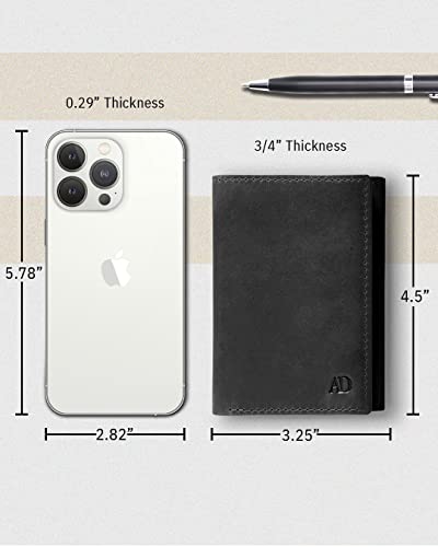 Trifold Wallets for Men - Slim RFID Blocking Wallet for Securing Personal Data - Front Pocket Friendly Genuine Leather Wallet - Mens Wallets Trifold with ID Window - Tri Fold Wallet Gifts for Men - color: Crazyhorse Black