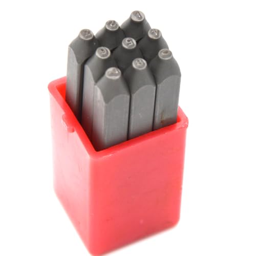 9pcs Heavy Duty Steel Stamp Uppercase Reverse Numbers 3/64 1mm Hand Stamping Serial Mark Code Alphabet Punch Kit for Jewelry Metal Sheet Plate Mold Die Making - size: 1mm Number Reverse Punch