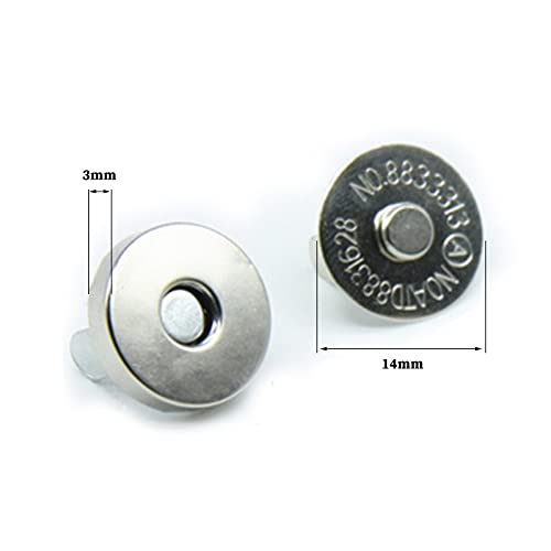 20 Set Magnetic Snaps, Purse Magnetic Bag Fastener Clasp Magnetic Button Replacement Kit for Sewing, DIY Craft, Purses, Bags, Clothes, Leather (Silver 14MM) - color: Silver 14MM
