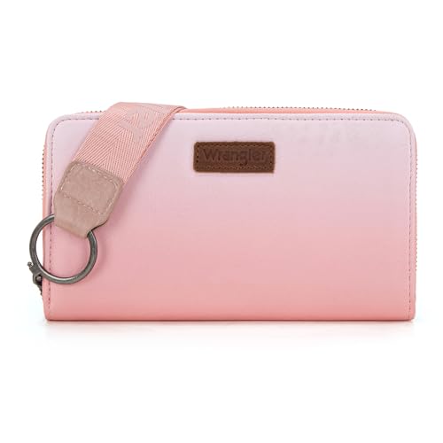 Wrangler Pink Wristlet Wallets Women Large Phone RFID Wallets, Card Cases & Money Organizers Ladies Female Travel Clutch Wallet Large Capacity Cash Credit Card Wallet with Smooth Zipper - color: Gradient Pink