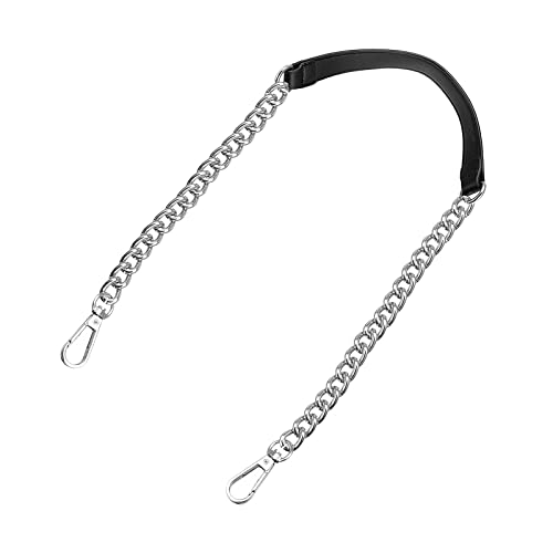 uxcell Purse Chain Strap, 39" Leather Iron Flat Chain Strap Handbag Chains Purse Handles Shoulder Replacement Strap (Black Strap Silver Chain) - color: Black, Silver, size: 39"