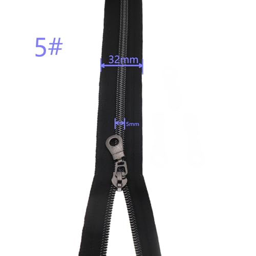 #5 Black Nickel Teeth Zipper 5 Yards Zipper Tape 10 pcs Black Nickel Slider - color: 01a-black-black Nickel
