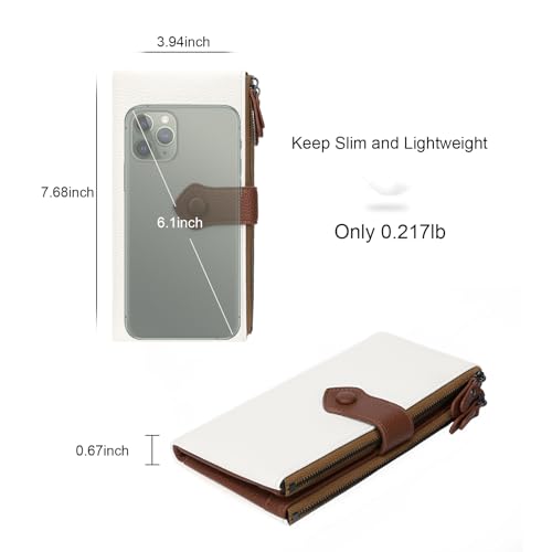 Women Soft Leather Wallets Slim Bifold RFID Blocking Ladies Credit Card Holder Double Zipper Pockets - color: B01 White and Brown