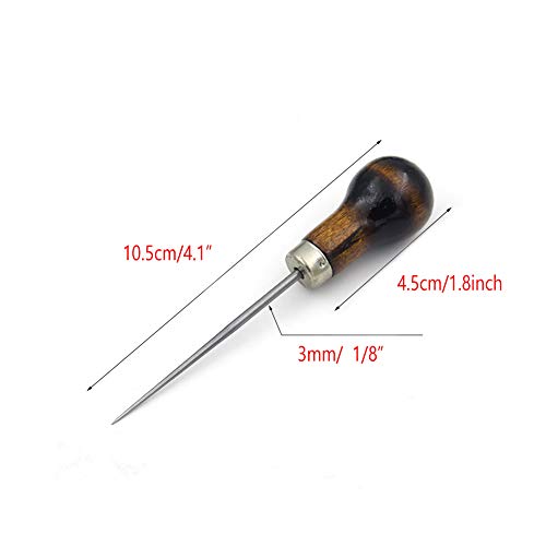 Chiloskit 2PCS 4.5inch/12cm Wooden Handle Awl Pinpoint Hole Punch Clicker Scratch Tool Sewing Awl for Leather (Black) - color: Black