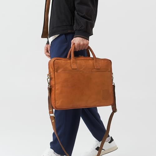 BERLINER BAGS Genuine Leather Laptop Bag For Men Madrid - Brown | Leather Briefcase For Men, 15" Laptop Slot, Trolley Sleeve, Phone Pocket, Pen Loops, Magnetic Pocket, For Work & Travel