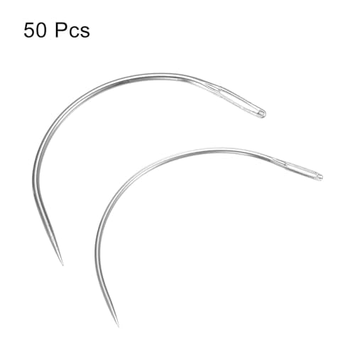 HARFINGTON 50Pcs Curved Needles 2", 2. 5" C Type Weaving Sewing Needles Wig Making Upholstery Big Eye for Carpet Leather Canvas Repairing Blocking Knitting - size: 2", 2. 5"