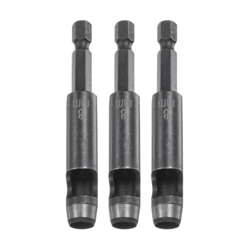 HARFINGTON 3pcs Leather Hollow Punch 1/4 Hex Shank for Drills, 8mm Dia Rotary Hole Punch for Thick Fabrics Leathercraft Working - size: 8mm