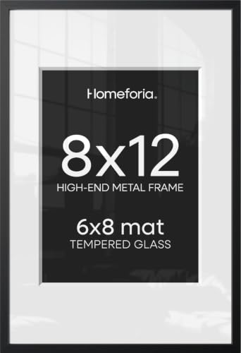 Homeforia 8x12 Black Picture Frame, High-End Metal, 6x8 Mat, Glass | High End Aluminum, Tempered Glass, Acid-Free 6x8 Removable Mat, 8x12 in Edge-to-Edge Display 12x8, Wall Kit, Set Of 1 - color: Carbon Black, size: 8x12