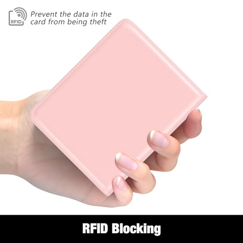 Rouidr Womens Wallet, RFID Small Slim Wallet for Women, Cute Bifold Leather Pocket Credit Card Holder Ladies Mini Purse with Zipper Coin Pocket & ID Window, Pink - color: A-Pink