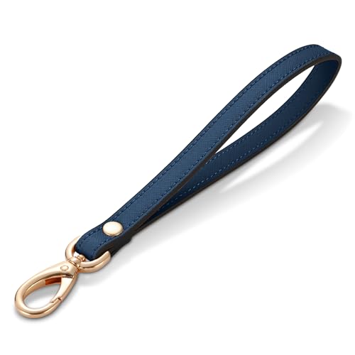 Genuine Leather Wristlet Strap - Universal Hand Lanyard Replacement - color: Gold - Blue