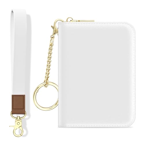 Credit Card Holder, Small RFID Wallet Slim Leather Card Organizer Case - color: A-White, size: Wrist Strap