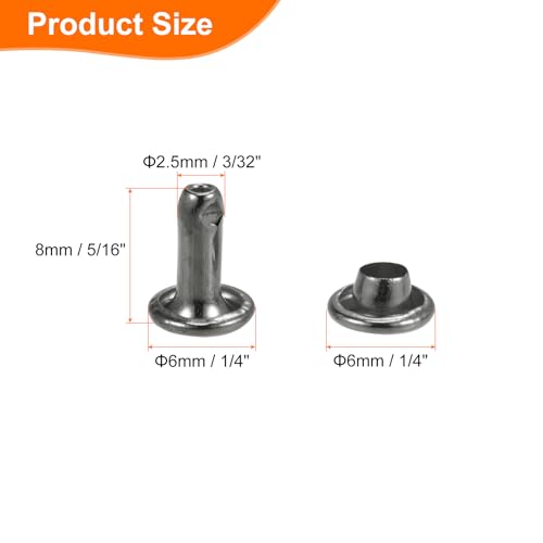 HARFINGTON 100 Sets Double Cap Leather Rivets, 6x8mm Round Cap Tubular Metal Studs Leather Crafting Rivets for Fabric Belt Pet Collar Boot Bag Repair and Decoration, Gunmetal - color: Gunmetal, size: 6x8mm