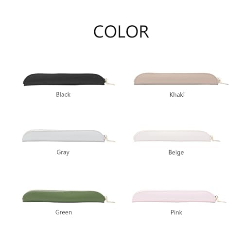 Slim Pencil Case Skinny Pen Case Pen Pouch (FL Gray) | Smooth gold zipper; wipe-clean faux leather; fits a few gel writers and a stylus; slips into planners backpacks and totes - color: Gray