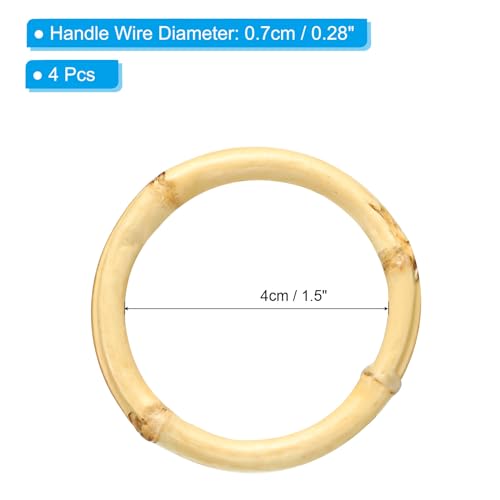 PATIKIL 2.5 Inch Bamboo Purse Handles, 4 Pcs Round Replacement Handmade Rings for Tote Bag Purse Making Decorations, Wood - color: Wood, size: 1.5 Inch