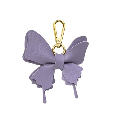 Women's Leather Bow Keychain, Stylish Multi-Color Bag Charm with Lobster Clasp, Cute Purse/Key Accessory - color: Purple