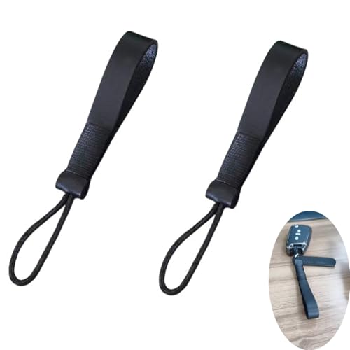 2 Pack Fob Lanyard Car Keychain Cowhide Leather Non-metallic Key Strap String Handmade Pendant Chain Loop Ring for Car Keys Bag Case Cover Holder
